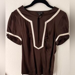 Bebe Chocolate Blouse with Ivory Trim